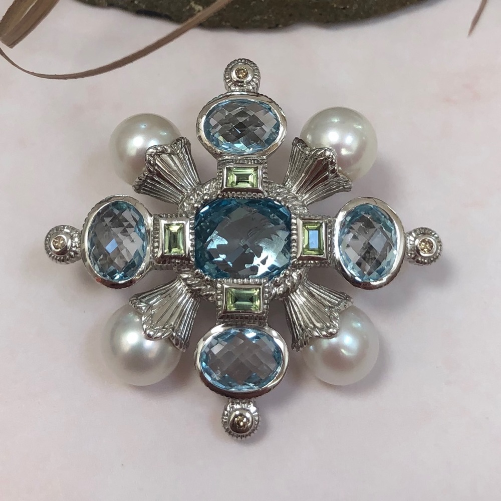 Judith Ripka silver topaz/garnet/pearl pin-pendant